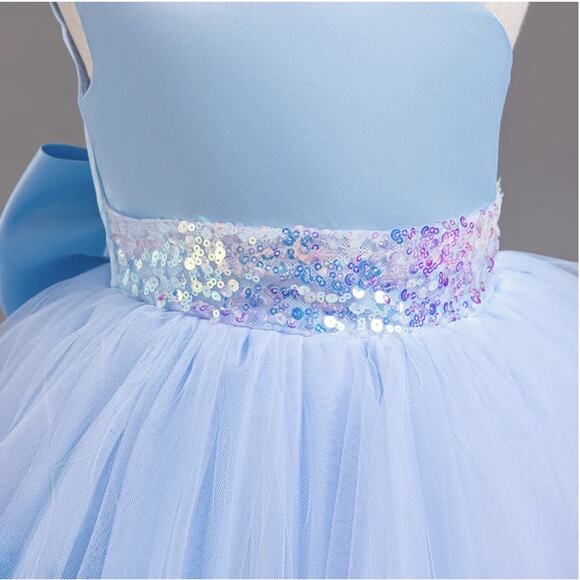 Elegant Princess Green Party Dress Size 110 US 3T-4T Tulle Bow Sequin Dress - Picture 4 of 15